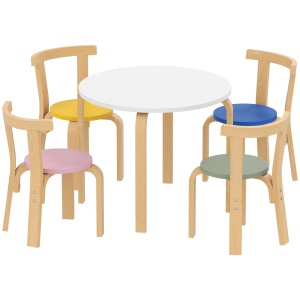 Set Masă și Scaune pentru Copii 3-8 Ani, 5 Piese cu Margini Rotunjite din Lemn Multicolor - Img 1