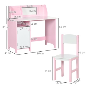 Set Masă și Scaune pentru Copii 5-8 Ani cu Spațiu de Depozitare, Tablă și Scaun, 90x45x85 cm, Roz - Img 3