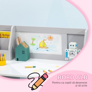 Set Masă și Scaune pentru Copii 5-8 Ani cu Spațiu de Depozitare, Tablă și Scaun, 90x45x85 cm, Roz - Img 5