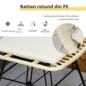 Set masuta de cafea si scaune de veranda cu 3 piese, din ratan PE, Bej - Img 4