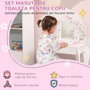 Set Masuta Machiaj Copii – Oglinda Rotativa + Taburet - Img 4