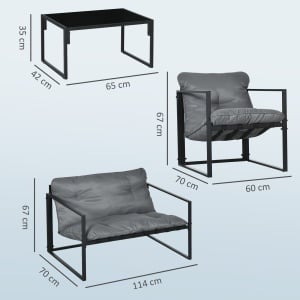 Set Mobilier de Exterior cu Măsuță din Sticlă, Canapea, 2 Fotolii și Perne, Gri - Img 3