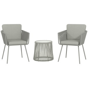 Set Mobilier de Grădina cu 2 Scaune și Măsuță de Cafea cu Blat din Sticlă, Ø49x47 cm, Gri - Img 1