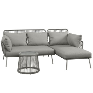 Set Mobilier de Grădină din 3 Piese cu Canapea, Şezlong cu Perne şi Măsuţă, 125x77x82 cm, Gri Deschis - Img 1