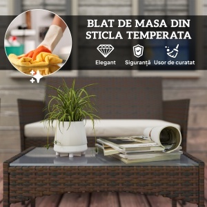Set Mobilier de Grădină din 4 Piese cu Canapea, 2 Fotolii și Măsuță de Cafea, 102x58x82 cm, Maro - Img 7