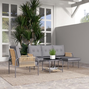 Set Mobilier de Grădină din 4 Piese cu Canapea, Fotoliu, Șezlong și Măsuță, 64x70x78 cm, Gri Închis - Img 9