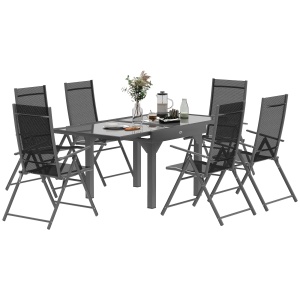 Set Mobilier de Grădină din 7 Piese cu Masă Extensibilă și 6 Scaune Pliabile cu Cotiere, 180/90x90x75 cm, Gri - Img 1