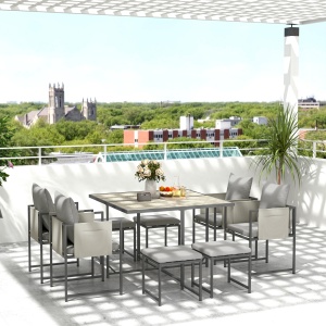 Set Mobilier de Grădină din 9 Piese cu Masă, 4 Fotolii și 4 Scaune, 110x110x75 cm, Gri - Img 2