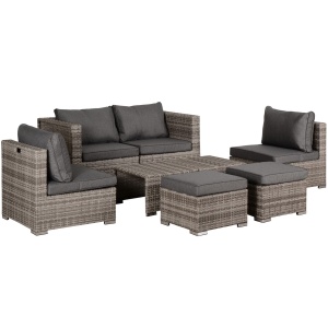 Set Mobilier Gradina 8 Piese, Canapea cu Masuta de Cafea din Ratan PE si Structura de Aluminiu, 75x75x71 cm, Gri - Img 1