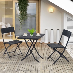 Set Mobilier pentru Grădină din Poly Ratan 3buc Set Masă și 2 Scaune pentru Grădină Pliabile Negru - Img 2