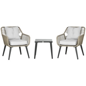 Set Modern din 3 Piese cu Suporturi Ajustabile, Set de Cafea pentru Terasă din Împletitură Rotundă, 63x73x78 cm, Gri Deschis