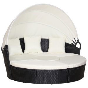 Set Modular Canapea Circulara pentru Exterior din PE Ratan Negru si Bej
