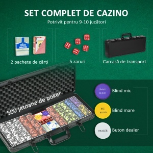 Set Poker Complet, cu 500 Jetoane, 5 Zaruri, 2 Pachete de Cărți, 3 Butoane - Img 4