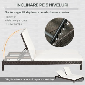 Sezlong cu 2 Locuri din PE Ratan Maro cu Saltea Alba 195 x 120 x 28 cm - Img 5