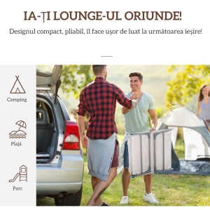 Șezlong Pliabil cu Spătar Reglabil pe 5 Niveluri și Pernă, Scaun de Grădină cu Șezut Respirabil din Texteline, pentru Plajă, Piscină, Grădină, 182x56x28 cm, Crem - Img 4