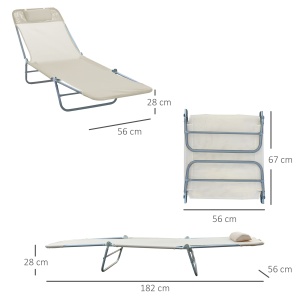 sezlong pliabil si reglabil, 182x56x28cm, crem - Img 3