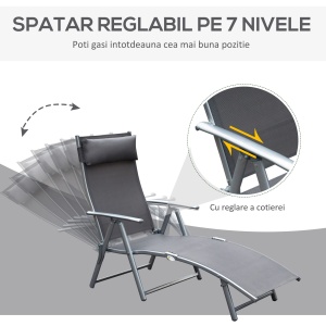 Sezlong Relax Pliabil Schelet in Metal 137x63.5x100.5cm Gri - Img 4