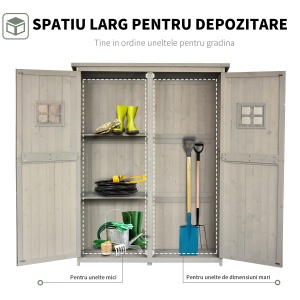 Sopron Lemn 127,5×50×164 cm – Casuta Gradina cu Polite si Usi Duble - Img 5