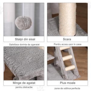 Stalp Zgariat Pisici – Mai Multe Niveluri cu Cusca & Sisal - Img 6