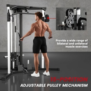 Stație de Fitness cu 15 Poziții Reglabile, Bară pentru Tracțiuni și Halteră, 170x139x200 cm, Negru - Img 5