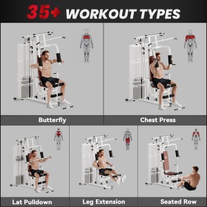 Stație Fitness Multifuncțională cu 4 Perne din Oțel și PU Alb - Img 4