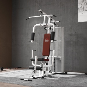 Stație Fitness Multifuncțională cu 4 Perne din Oțel și PU Alb - Img 9