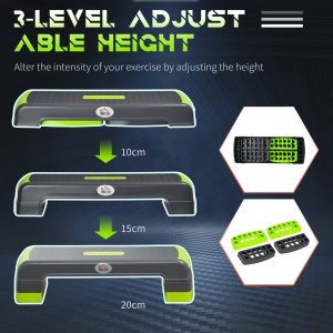 Stepper Aerobic Reglabil pe 3 Înălțimi, Step Fitness din Plastic pentru Antrenament, 78x28x10/15/20 cm, Verde - Img 5