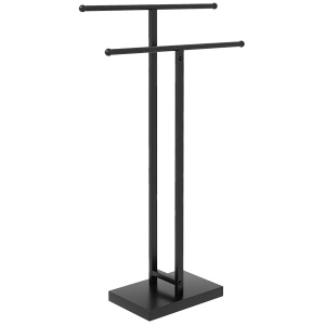 Suport de Prosoape de Podea cu 2 brațe, Suport de Prosoape din Metal pentru Baie, 50x18,5x85 cm, Negru