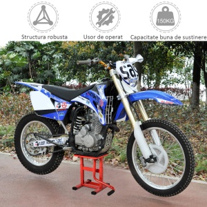 Suport din Otel pentru Motociclete max 150 kg cu Suprafata de Cauciuc si Manivela, 27.5x51-69x34 cm, Rosu - Img 4