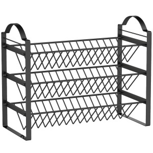 Suport pentru Condimente de Bucătărie cu 3 Rafturi Înclinate din Metal Negru - Img 1