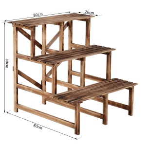 Suport pentru Ghivece cu 3 Niveluri din Lemn de Brad, 80x80x78 cm, Lemn Natural - Img 3