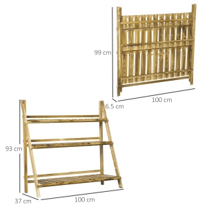 Suport Pliabil pentru Plante din Lemn de Brad cu 3 Nivele, 100x37x93 cm, Lemn Natural - Img 3