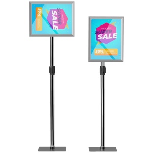 Suport Poster A3, Expozitor Publicitar de Podea cu Înălțime și Înclinare Reglabile, 40x30x129-135 cm, Argintiu - Img 1