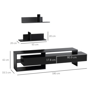Suport TV Modern 130 cm cu Dulapuri si Rafturi – Negru - Img 3
