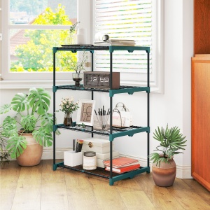 Suport Vertical pentru Plante cu 4 Niveluri din Oțel și Plastic, Suport pentru Ghivece de Interior și Exterior, Grădină, Balcon, 67x49x105 cm, Verde Închis - Img 9