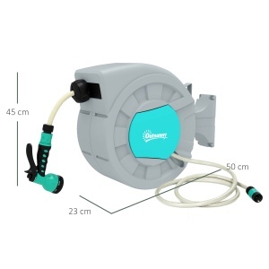 Tabur pentru Furtun Retractabil cu Furtun de Apă 30+2 m, Rotativ la 180°, 50x23x45 cm, Verde - Img 3