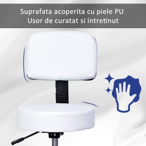 Taburet Bar – Alb, cu Spatar inalt & inaltime Reglabila - Img 7