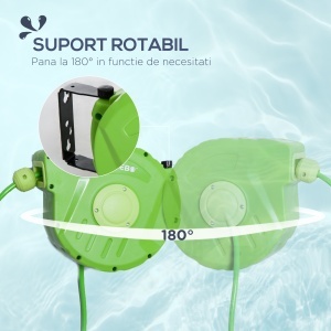 Tambur cu Furtun Retractabil Automat, Pivotant la 180°, 35,5x11,5x27,5 cm, Verde - Img 4