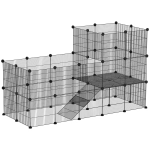 Țarc Modular pentru Animale de Companie de Talie Mică, cu 39 de Panouri și Accesorii, 140x70x105 cm, Negru - Img 1
