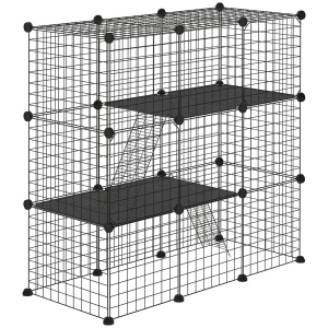 Țarc Modular pentru Animale de Companie de Talie Mică, cu Panouri și Accesorii, 105x45x105 cm, Negru - Img 1