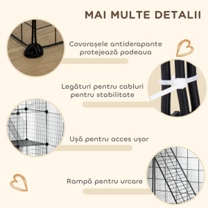 Țarc Modular pentru Animale de Companie de Talie Mică, cu Panouri și Accesorii, 105x45x105 cm, Negru - Img 6