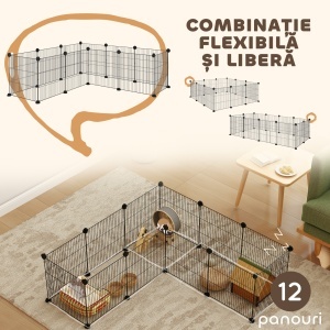 Țarc Modular pentru Animale de Companie de Talie Mică cu Panouri și Accesorii, 140x70x35 cm, Negru - Img 4