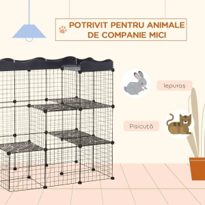 Țarc Modular pentru Animale de Talie Mică, cu Panouri și Accesorii, 105x70x116 cm, Negru - Img 7