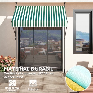 Tenda de Soare cu Suporturi Reglabile și Manivelă, Verde și Alb - Img 6