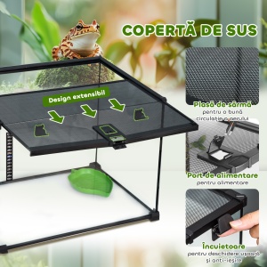 Terariu Înălțat pentru Reptile cu Încuietoare și Ușă pentru Hrănire, 50x30x35 cm, Negru - Img 5