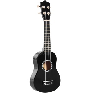 Ukulele Soprano de 21 Inchi pentru Începători, din Lemn cu Corzi din Nailon, Pană și Coardă de Rezervă, Negru