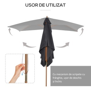 Umbrelă de Grădină 2x3m din Lemn și Bambus cu 8 Stecche și Acoperire din Poliester, Gri Închis - Img 6