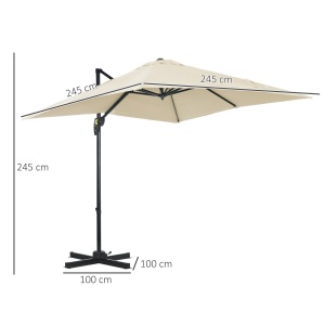 Umbrelă de Gradină cu Manivelă cu Rotație 360°, Parasolar Reglabil, 245x245x245 cm, Crem - Img 3