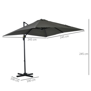 Umbrelă de Grădină cu Manivelă de Mână cu Unghi Reglabil pe 5 Niveluri și Rotație la 360°, 245x245x245 cm, Gri - Img 3