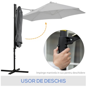 Umbrelă de Grădină cu Rotație la 360°, Braț, Bază în Cruce și Orificiu de Ventilație, Ø256x245 cm, Gri Închis - Img 4